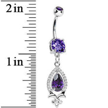 将图片加载到图库查看器，Purple Gem Brilliant Budding Fleur De Lis Dangle Belly Ring
