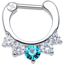 Load image into Gallery viewer, 16G 1/4 Five Clear and Blue Cubic Zirconia Septum Clicker
