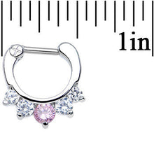Load image into Gallery viewer, 16G 1/4 Five Clear and Pink Cubic Zirconia Septum Clicker
