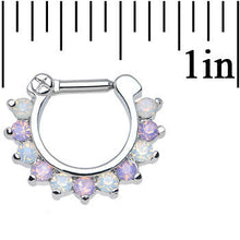 Load image into Gallery viewer, 14G 1/4 Alluring Faux Opal and Light Purple Gem Septum Clicker
