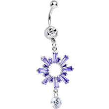 Load image into Gallery viewer, Clear CZ Purple Crystal Burst Dangle Belly Ring
