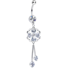 将图片加载到图库查看器，Clear CZ Clear Four Heart Clover Dangle Belly Ring
