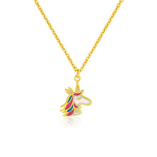 将图片加载到图库查看器，14k Yellow Gold Childrens Necklace with Enameled Unicorn Pendant
