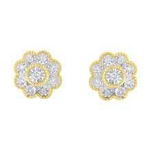 将图片加载到图库查看器，14K Yellow Gold Plated .925 Sterling Silver 1/6 Cttw Miracle-Plate Set Diamond Floral Stud Earrings (I-J Color, I2-I3 Clarity)

