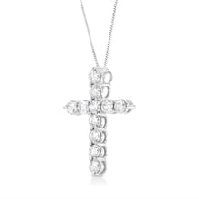 Load image into Gallery viewer, .925 Sterling Silver 1.0 Cttw Prong Set Round-Cut Diamond Cross 18" Pendant Necklace (I-J Color, I2-I3 Clarity)
