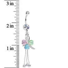 将图片加载到图库查看器，Clear Gem Multicolored Ribbon Hearts Dangle Belly Ring
