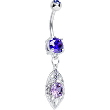 Load image into Gallery viewer, Purple CZ Extravagant Eye Dangle Belly Ring
