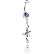 Load image into Gallery viewer, Purple Gem Frosty Pearl and Butterfly Dangle Belly Ring

