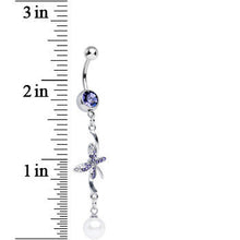 Load image into Gallery viewer, Purple Gem Frosty Pearl and Butterfly Dangle Belly Ring
