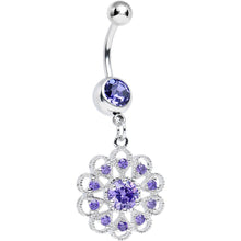 Load image into Gallery viewer, Purple CZ Round Crystal Flower Dangle Belly Ring
