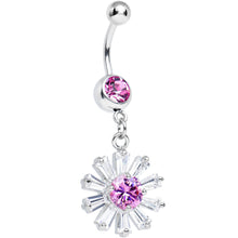 将图片加载到图库查看器，Pink CZ Clear Crystal Flower Burst Dangle Belly Ring
