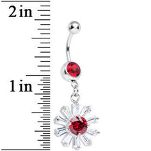 将图片加载到图库查看器，Red CZ Clear Crystal Flower Burst Dangle Belly Ring
