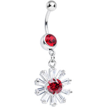 将图片加载到图库查看器，Red CZ Clear Crystal Flower Burst Dangle Belly Ring
