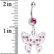 Load image into Gallery viewer, Pink Gem Fancy Filigree Butterfly Belly Ring
