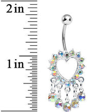 Load image into Gallery viewer, Aurora Gem Super Sparkle Drops and Hollow Heart Dangle Belly Ring
