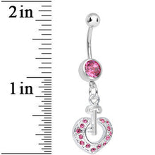 将图片加载到图库查看器，Pink Gem Your Heart Has the Key Dangle Belly Ring
