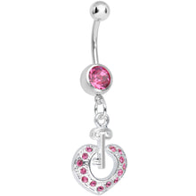 将图片加载到图库查看器，Pink Gem Your Heart Has the Key Dangle Belly Ring
