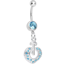 Load image into Gallery viewer, Aqua Gem Your Heart Has the Key Dangle Belly Ring
