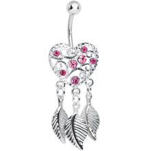 Load image into Gallery viewer, Pink Gem Filigree Heart Dreamcatcher Dangle Belly Ring
