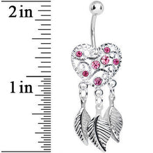 Load image into Gallery viewer, Pink Gem Filigree Heart Dreamcatcher Dangle Belly Ring
