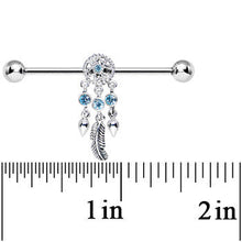 Load image into Gallery viewer, Aqua Gem 925 Silver Dreamcatcher Feather Industrial Barbell 38mm

