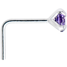将图片加载到图库查看器，925 Sterling Silver 3mm Round Purple CZ L-Shape Nose Ring
