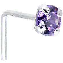 将图片加载到图库查看器，925 Sterling Silver 3mm Round Purple CZ L-Shape Nose Ring
