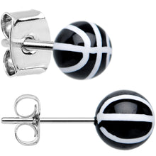 将图片加载到图库查看器，Black Acrylic Double Dribble Basketball Stud Earrings
