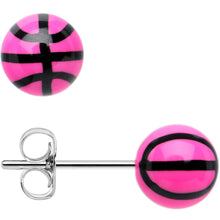 将图片加载到图库查看器，Pink Acrylic Double Dribble Basketball Stud Earrings
