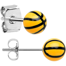 Load image into Gallery viewer, Yellow Acrylic Double Dribble Basketball Stud Earrings
