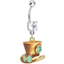 Load image into Gallery viewer, Clear Double Gem Top Hat with Goggles Steampunk Dangle Belly Ring
