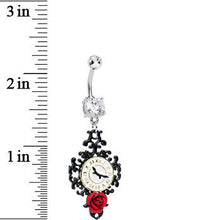 Load image into Gallery viewer, Clear Gem Baroque Clock with Red Rose Flower Dangle Belly Ring
