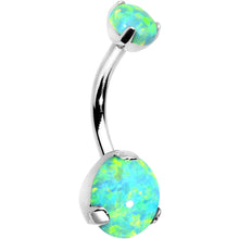 Load image into Gallery viewer, Double Green Synthetic Opal Internally Threaded Belly Ring 3/8
