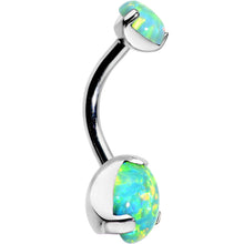 Load image into Gallery viewer, Double Green Synthetic Opal Internally Threaded Belly Ring 3/8
