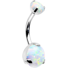 Load image into Gallery viewer, Double White Synthetic Opal Internally Threaded Belly Ring 3/8
