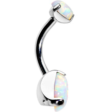Load image into Gallery viewer, Double White Synthetic Opal Internally Threaded Belly Ring 3/8
