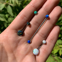 Load image into Gallery viewer, Double White Synthetic Opal Internally Threaded Belly Ring 3/8
