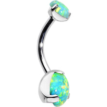 将图片加载到图库查看器，Double Green Synthetic Opal Internally Threaded Belly Ring 7/16

