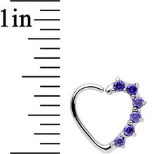 Load image into Gallery viewer, 16G Purple CZ Heart Left Closure Daith Cartilage Tragus Earring
