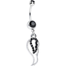 Load image into Gallery viewer, Black Gem Sparkling Angel Wing Hollow Dangle Belly Ring
