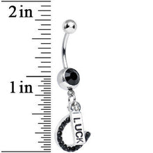 Load image into Gallery viewer, Black Gem Double the Luck Horseshoe Dangle Belly Ring
