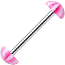 Load image into Gallery viewer, 14G Pink White Acrylic Peppermint Love Barbell Tongue Ring 5/8
