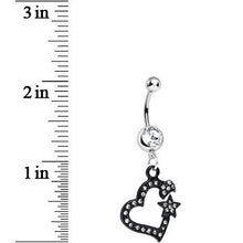 将图片加载到图库查看器，Clear Gem Celestial Bodies Dark Heart Dangle Belly Ring
