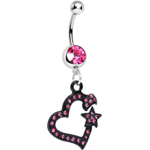 将图片加载到图库查看器，Pink Gem Celestial Bodies Dark Heart Dangle Belly Ring

