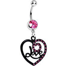 Load image into Gallery viewer, Pink Gem Always in Love Dark Heart Dangle Belly Ring
