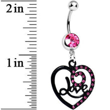 Load image into Gallery viewer, Pink Gem Always in Love Dark Heart Dangle Belly Ring
