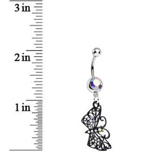 Load image into Gallery viewer, Aurora Gem Floral Wings Black Butterfly Dangle Belly Ring
