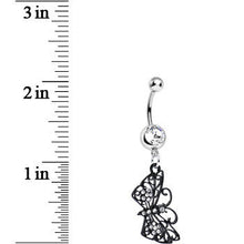 Load image into Gallery viewer, Clear Gem Floral Wings Black Butterfly Dangle Belly Ring
