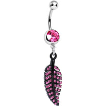 Load image into Gallery viewer, Pink Gem Glimmering Black Forest Leaf Dangle Belly Ring
