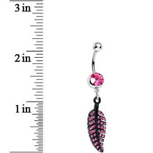 Load image into Gallery viewer, Pink Gem Glimmering Black Forest Leaf Dangle Belly Ring
